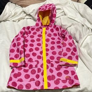 Play pink polka dot 3t/4t hooded raincoat pockets lined attached hood euc
